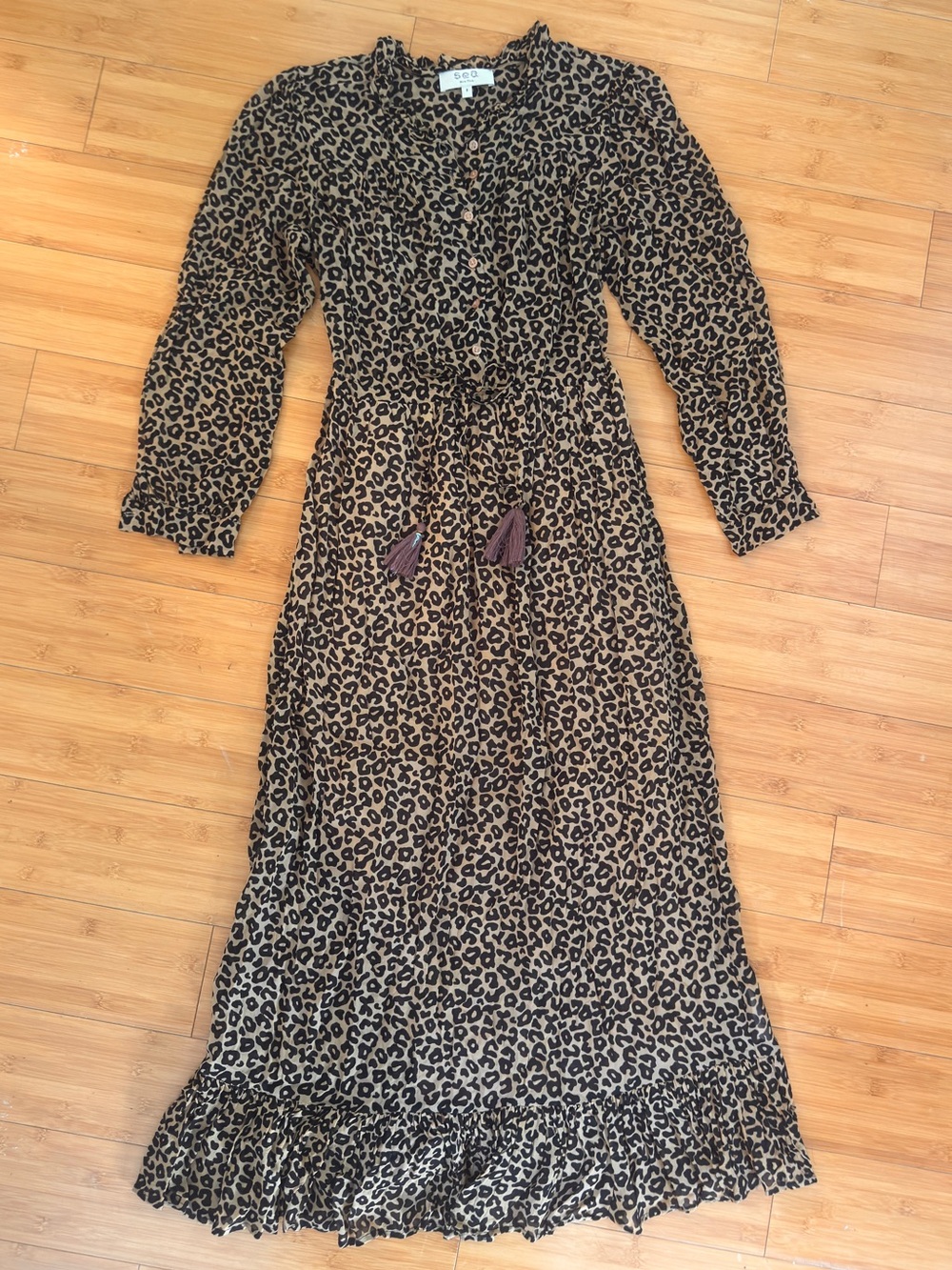 Sea New York Brown Leopard Print Long Sleeve Maxi Dress